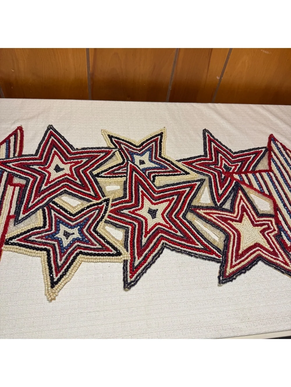 Pier 1 Beaded Patriotic Star Table Runner Americana 4th of July 13x35